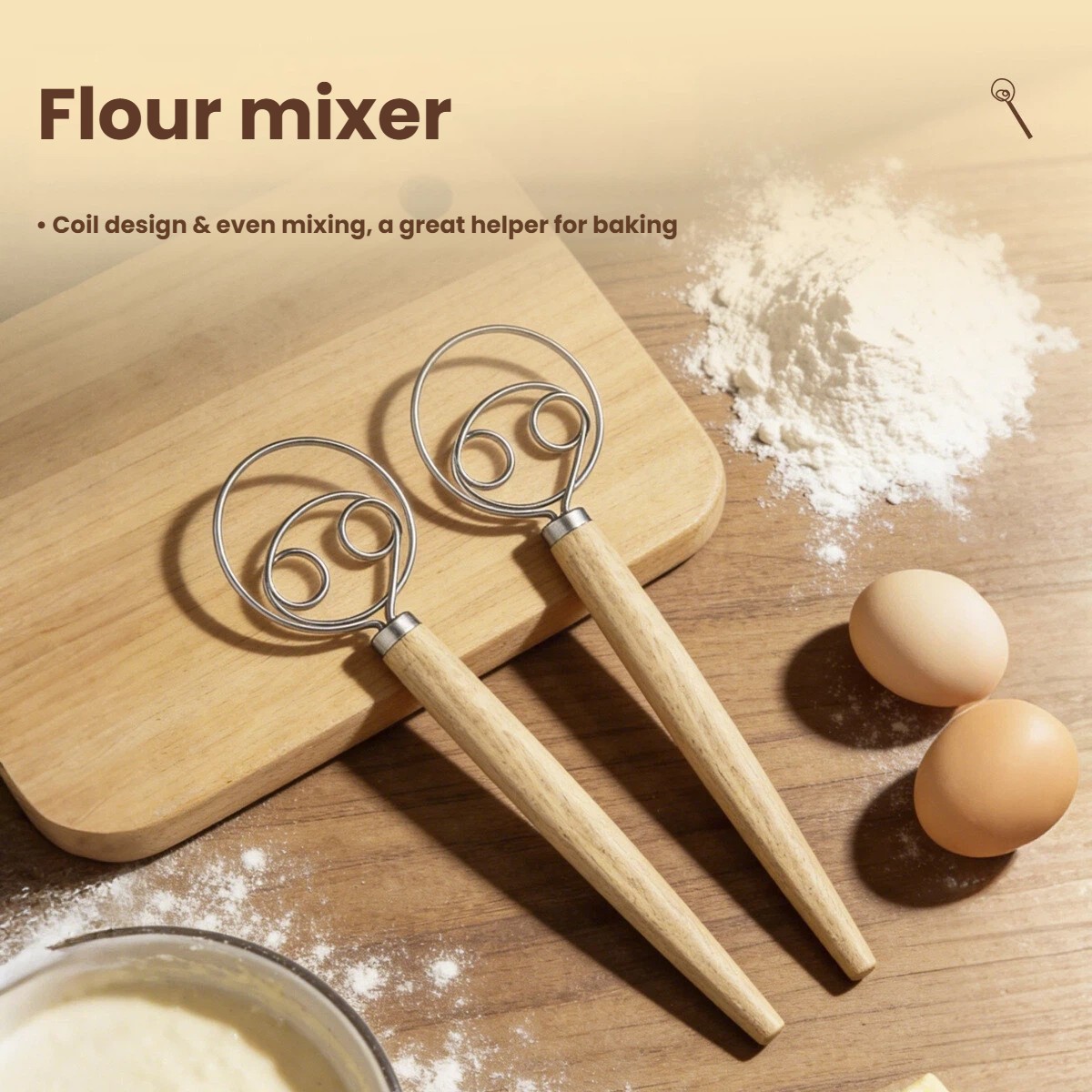 Danish Pancake Pan - Hamur Çırpıcısı Büyük Ahşap Saplı Danimarka